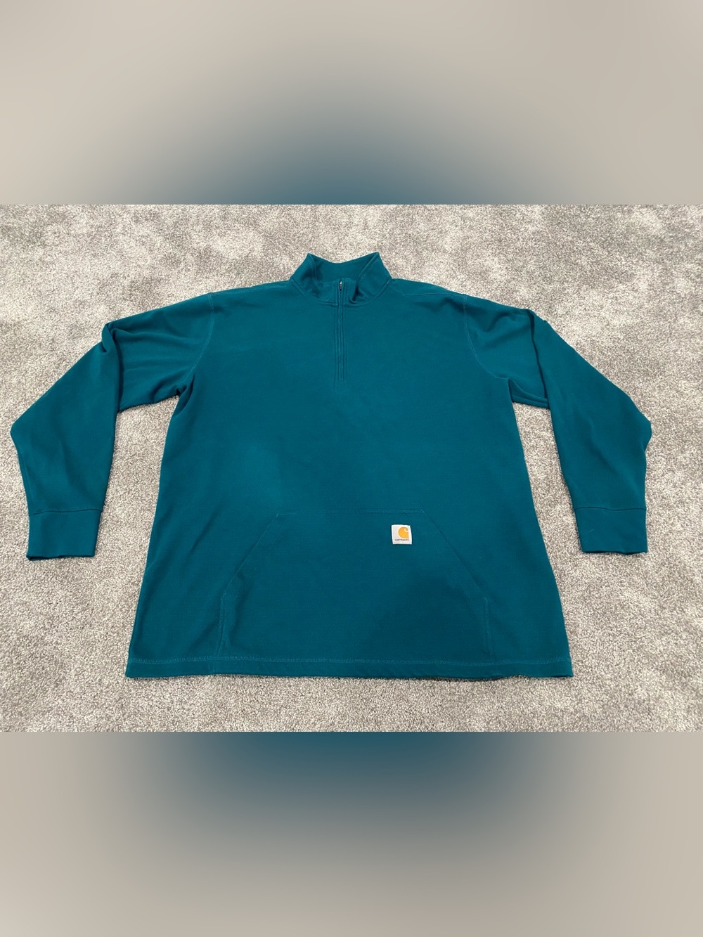 Carhartt Pullover Mens 2XL Teal Quarter Zip Mock Neck Thermal Pocket Workwear